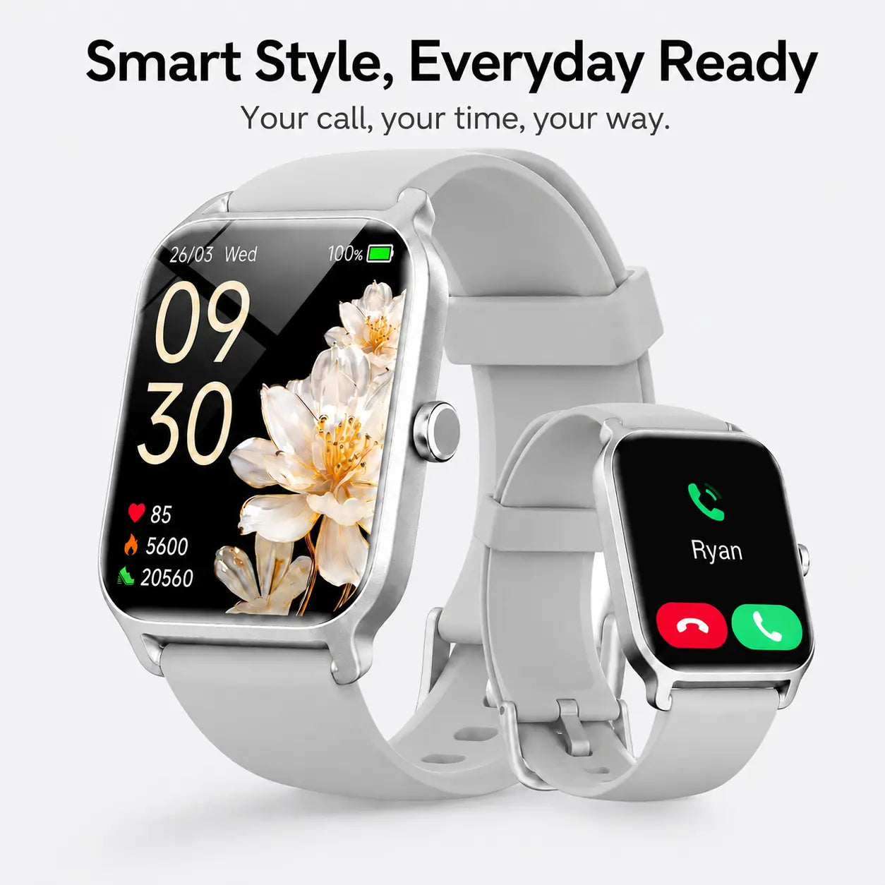 Smartwatch for Men and Women with 2.01" Touch Screen, Message Notifications, Step Counter, Alarm, Timer, Music Control, Comfortable Strap, Compatible with iOS and Android Smartphones