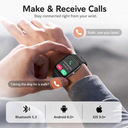 Smartwatch for Men and Women with 2.01" Touch Screen, Message Notifications, Step Counter, Alarm, Timer, Music Control, Comfortable Strap, Compatible with iOS and Android Smartphones