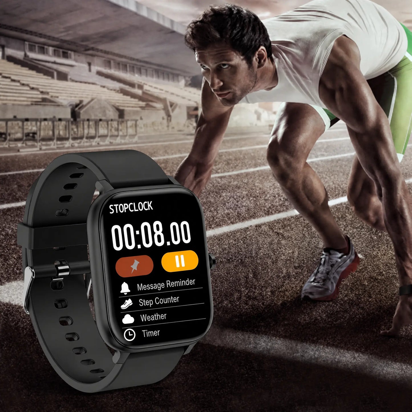 Smartwatch for Men and Women with 2.01" Touch Screen, Message Notifications, Step Counter, Alarm, Timer, Music Control, Comfortable Strap, Compatible with iOS and Android Smartphones