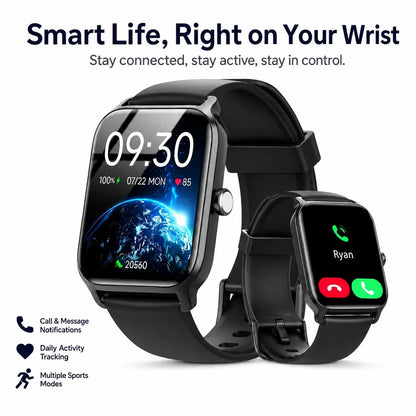 Smartwatch for Men and Women with 2.01" Touch Screen, Message Notifications, Step Counter, Alarm, Timer, Music Control, Comfortable Strap, Compatible with iOS and Android Smartphones