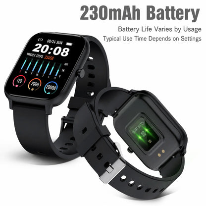 Smartwatch for Men and Women with 2.01" Touch Screen, Message Notifications, Step Counter, Alarm, Timer, Music Control, Comfortable Strap, Compatible with iOS and Android Smartphones