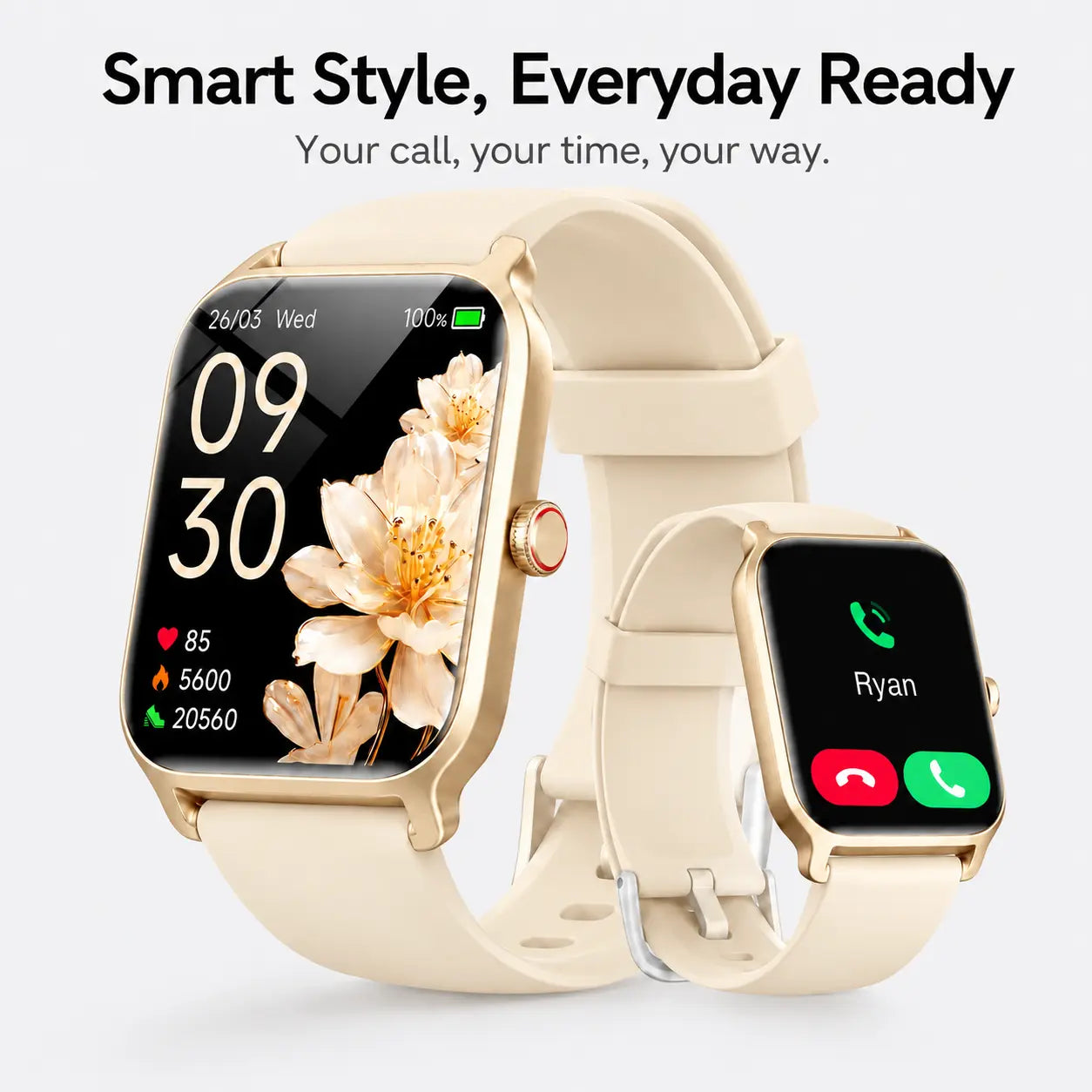 Smartwatch for Men and Women with 2.01" Touch Screen, Message Notifications, Step Counter, Alarm, Timer, Music Control, Comfortable Strap, Compatible with iOS and Android Smartphones