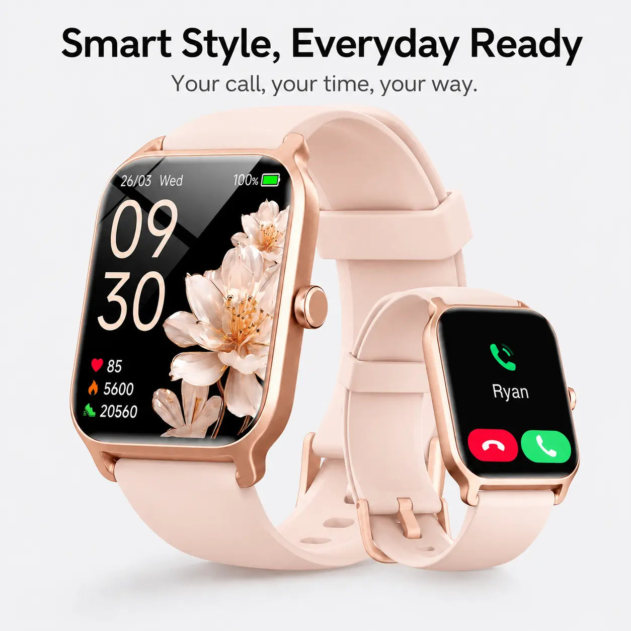 Smartwatch for Men and Women with 2.01" Touch Screen, Message Notifications, Step Counter, Alarm, Timer, Music Control, Comfortable Strap, Compatible with iOS and Android Smartphones