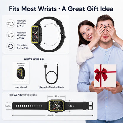 Smartwatch for Men and Women with 2.01" Touch Screen, Message Notifications, Step Counter, Alarm, Timer, Music Control, Comfortable Strap, Compatible with iOS and Android Smartphones